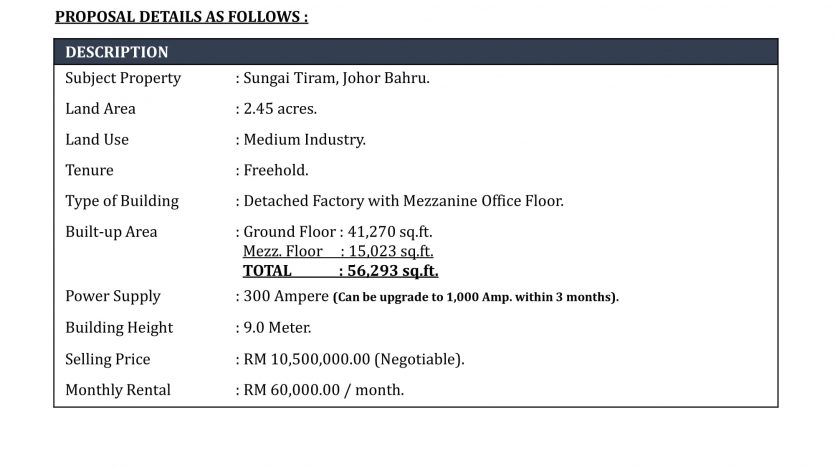 Detached Factory At Sungai Tiram For Sales